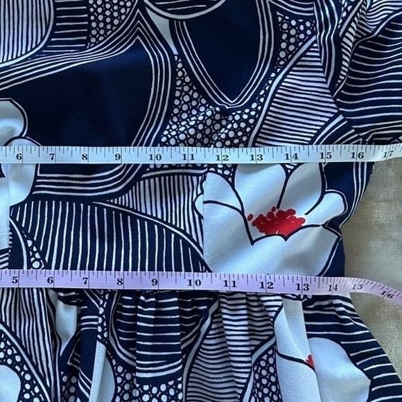 Vintage 60s 70s Floral Mod‎ Maxi Dress Navy White Red Flutter Sleeve - Picture 5 of 6